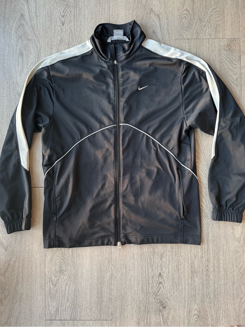 Nike Men’s Black Track Jacket with White Accents Size Medium